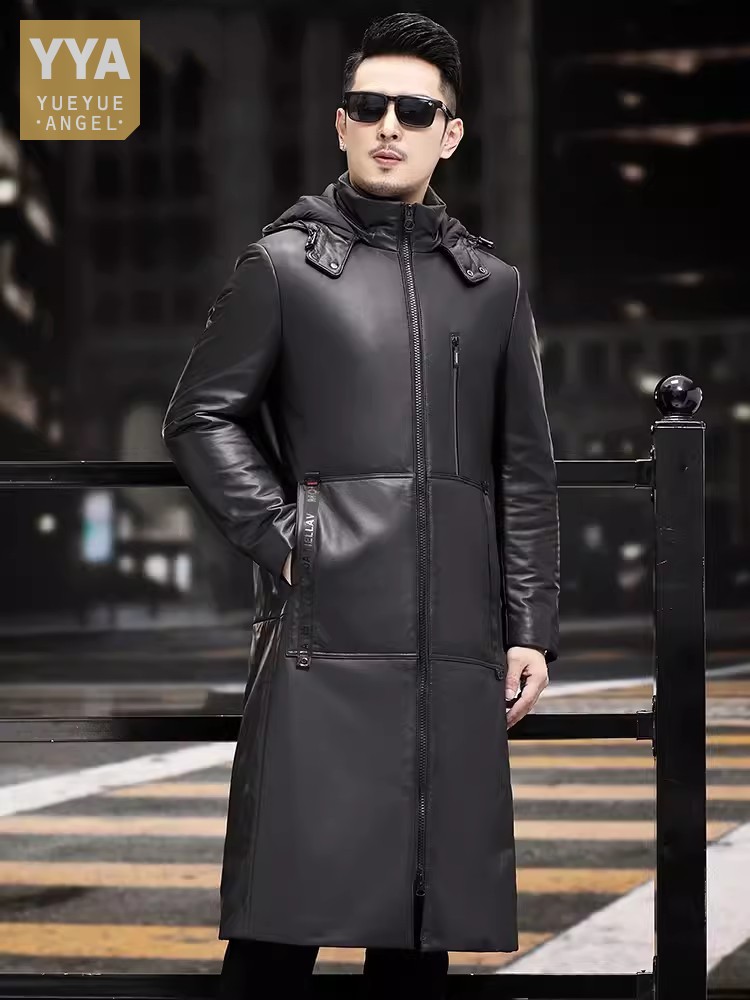 Leather Work Jacket With Hood - Mantel Bulu Angsa Tebal Hangat Musim