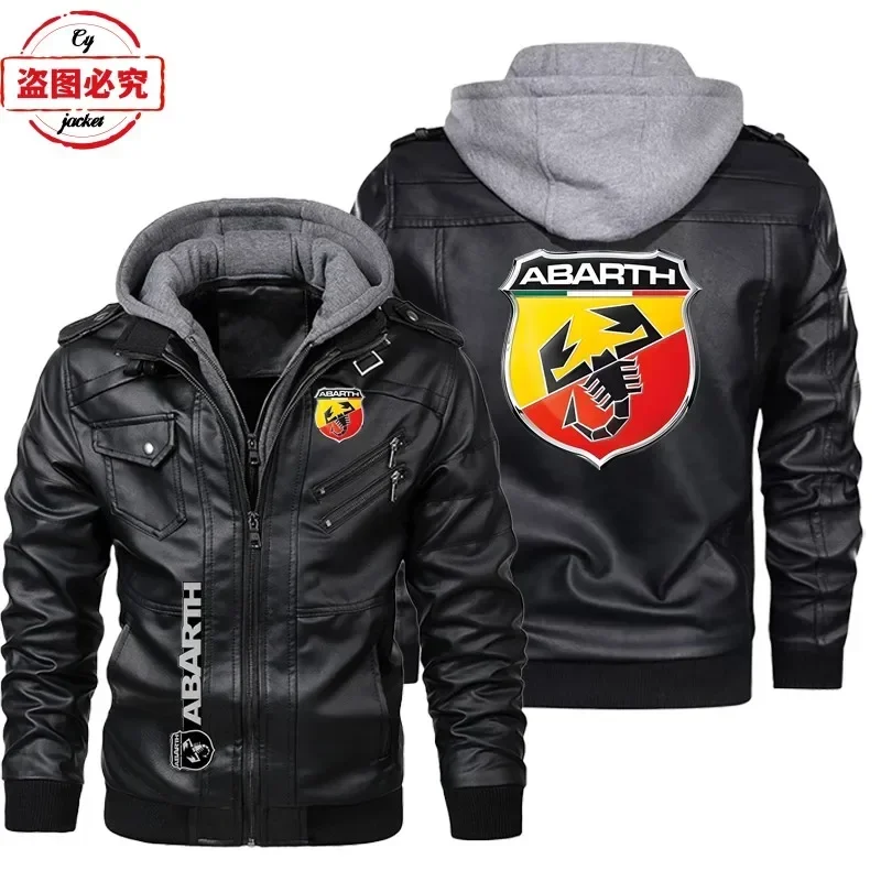 Leather Work Jacket With Hood - Jaket Kulit Ukuran Eropa Logo Mobil