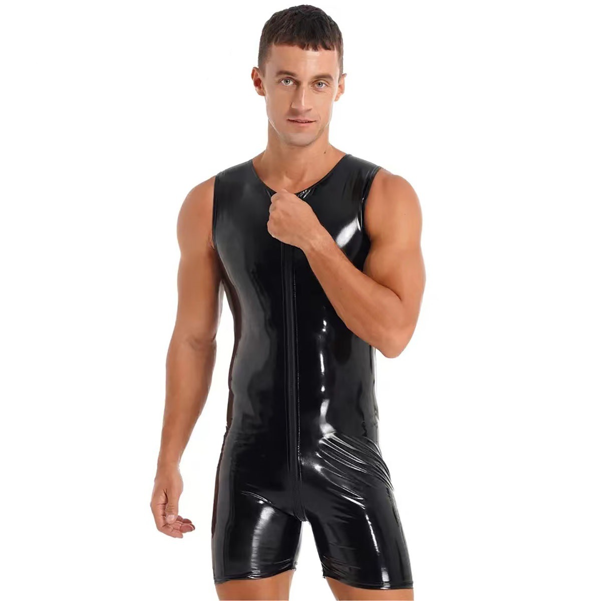 Leather Work Overalls - Jumpsuit pria, Jumpsuit kulit cerah cermin,