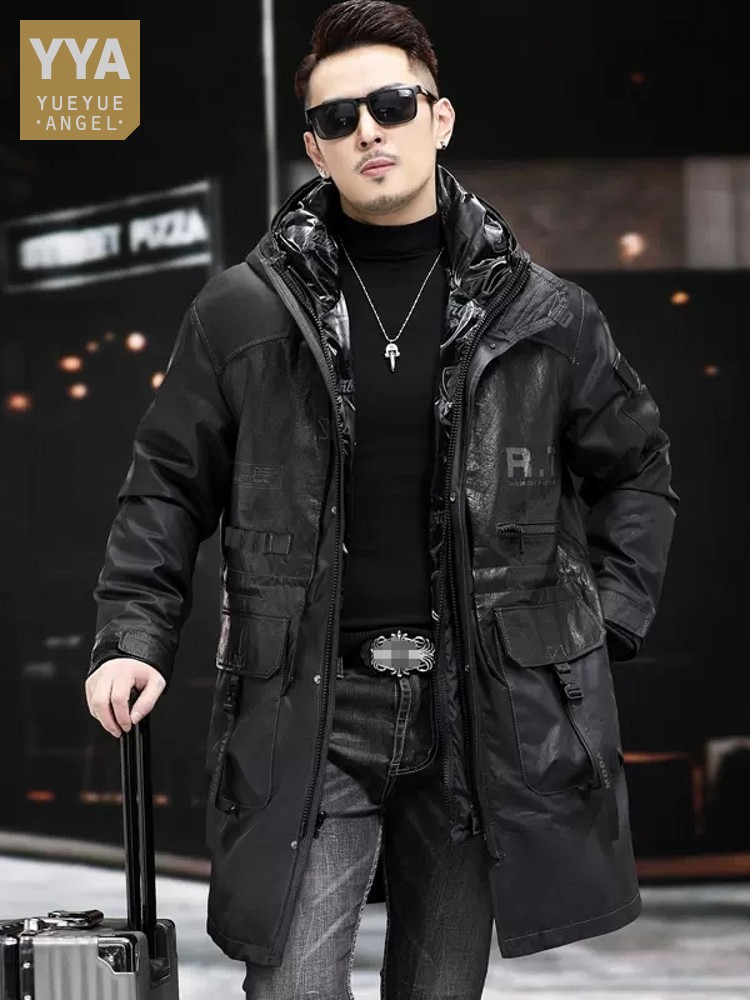 Leather Work Jacket With Hood - Mantel Kulit Asli Musim Dingin Jaket