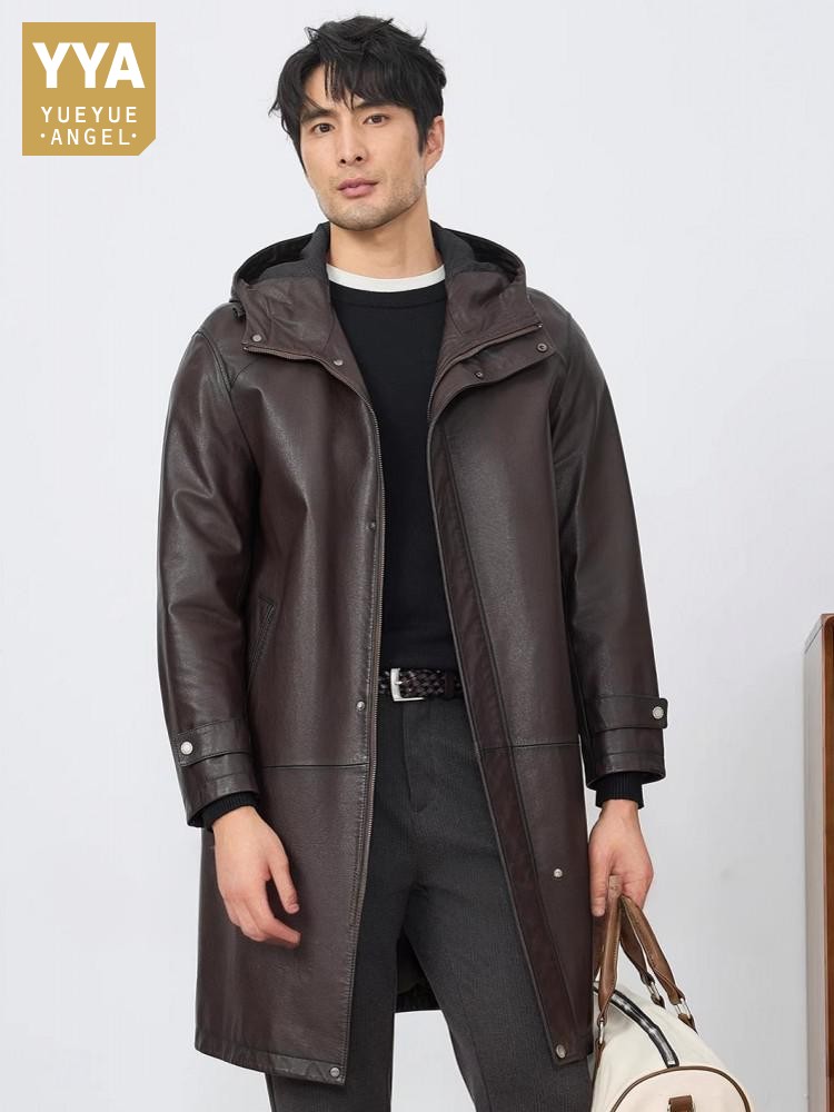Leather Work Jacket With Hood - Jaket Panjang Kulit Asli Pria Model