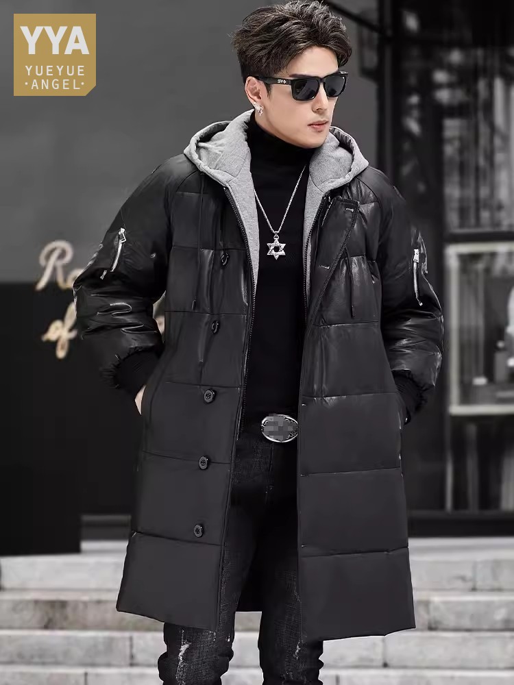 Leather Work Jacket With Hood - Jaket Kulit Asli Panjang Berkerudung Pria
