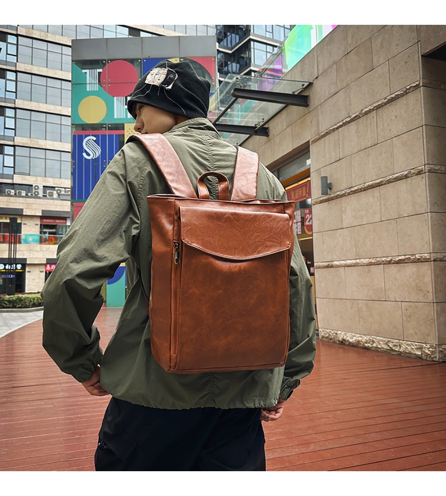 Leather Work Bag Laptop - Tas ransel pria bergaya kulit hitam