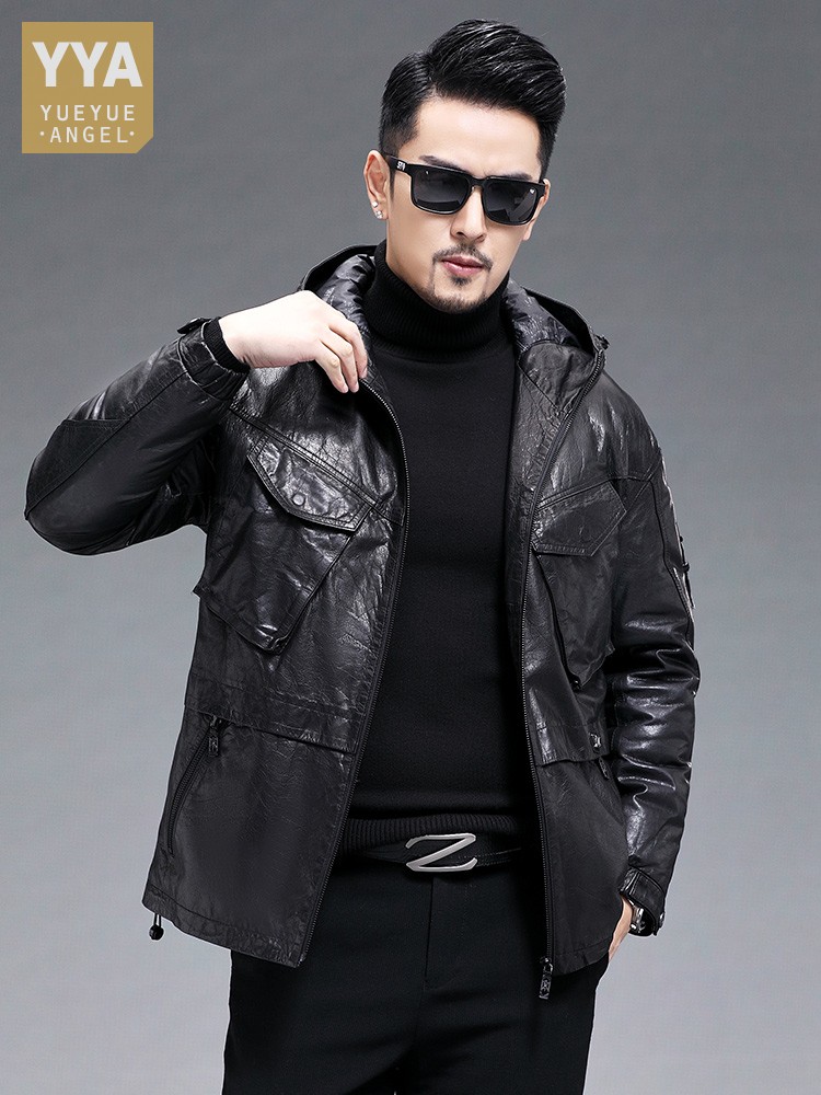 Leather Work Jacket With Hood - Jaket Kulit Kambing Asli Hangat Pria