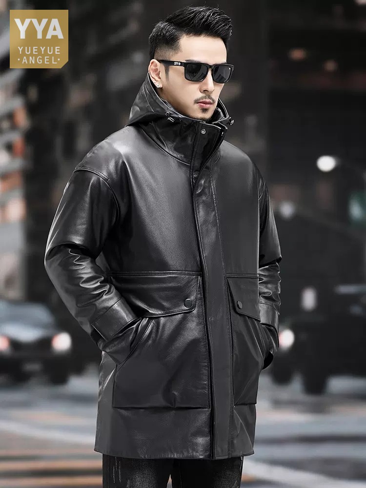 Leather Work Jacket With Hood - Jaket Panjang Bertudung Kepala Setengah Panjang