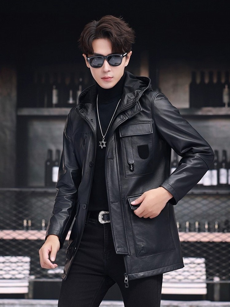 Jaket Musim Dingin Pria Kerja  - Leather Work Jacket With Hood ulasan dan harga