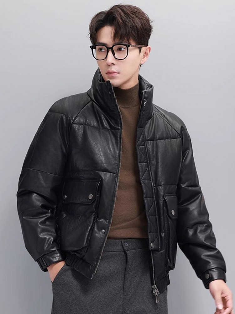 Jaket Bulu Angsa Hangat Pria M - Leather Work Jacket With Hood ulasan dan harga