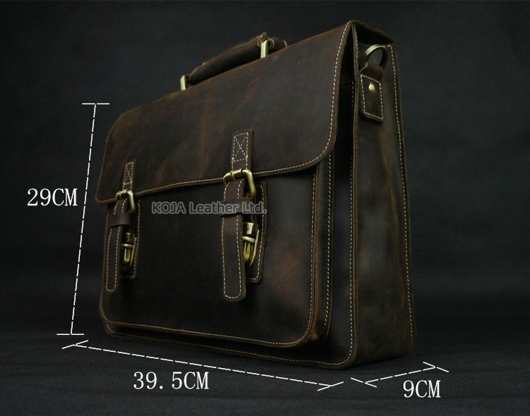 Vintage Crazy Horse tas kulit  - Leather Work Bag Laptop ulasan dan harga