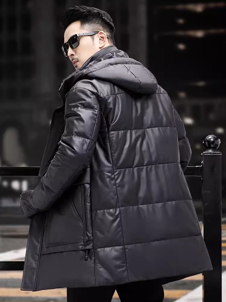 Mantel Bulu Angsa Putih Hangat - Leather Work Jacket With Hood ulasan dan harga