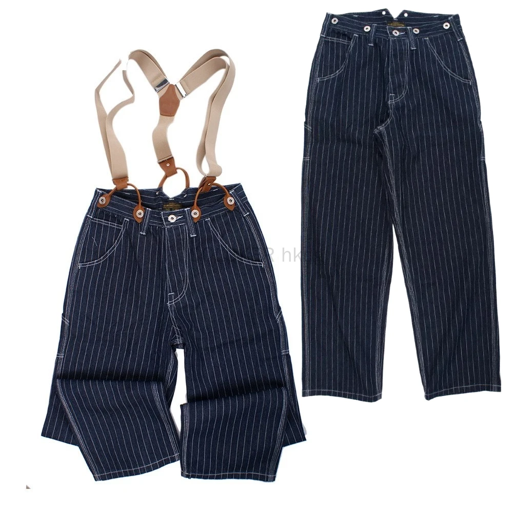 Celana Denim Bergaris Vintage  - Leather Work Overalls ulasan dan harga