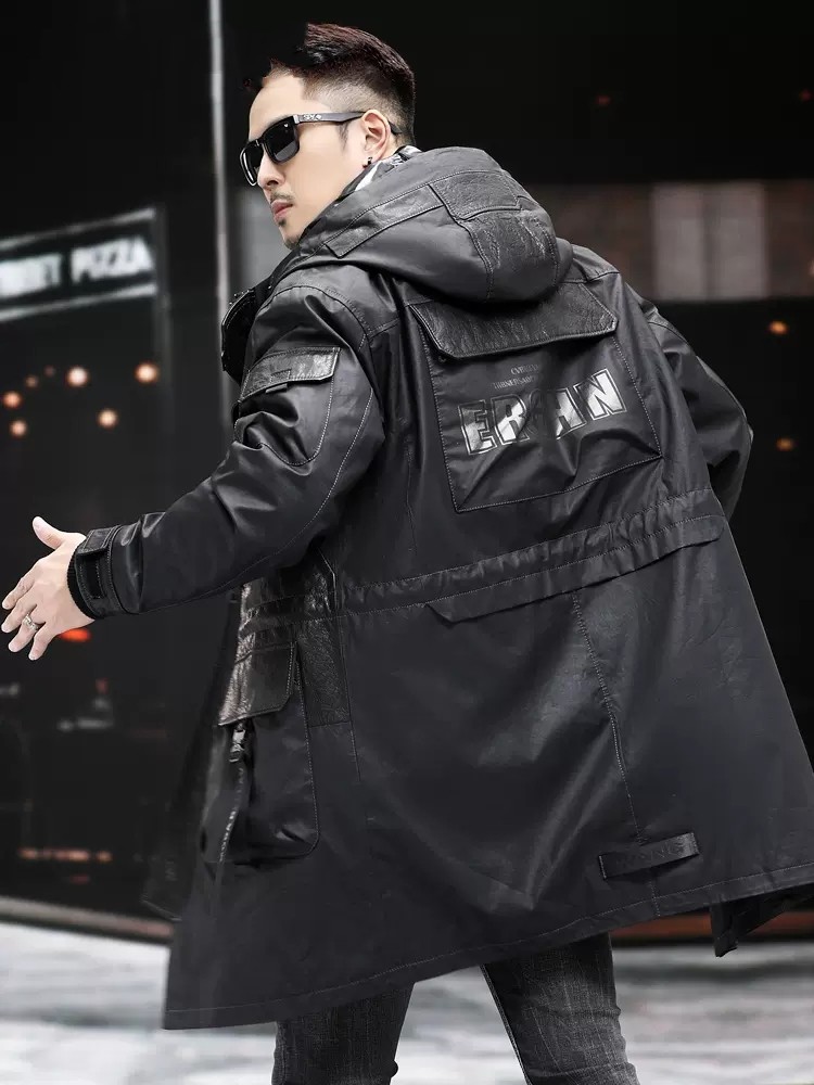 Mantel Kulit Asli Musim Dingin - Leather Work Jacket With Hood ulasan dan harga