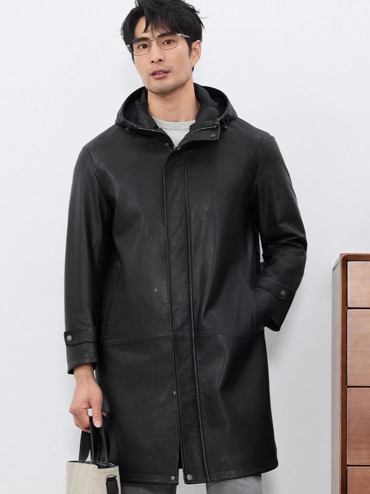 Jaket Panjang Kulit Asli Pria  - Leather Work Jacket With Hood ulasan dan harga